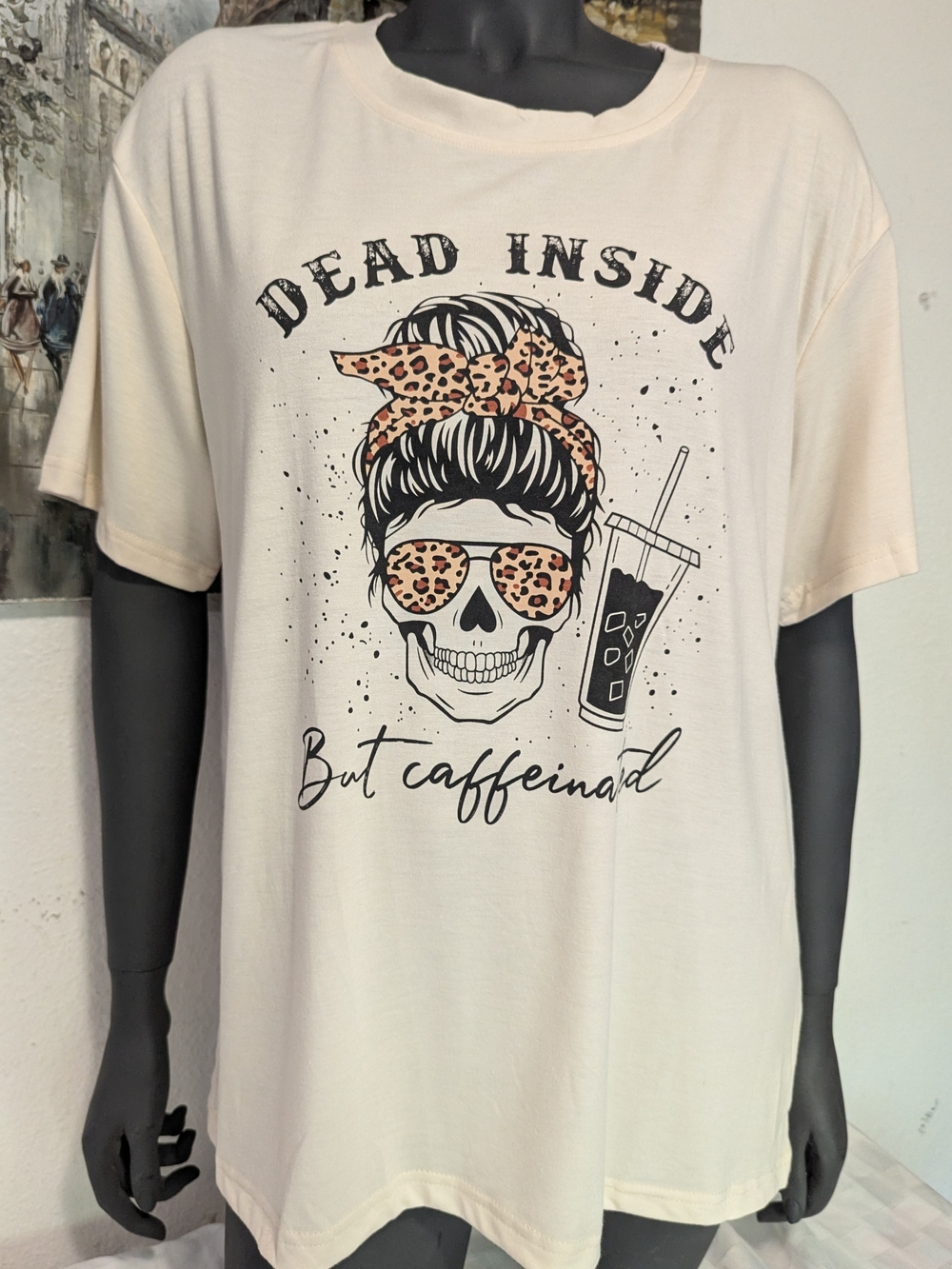 Dead Inside But Caffeinated Graphic Tee - Cream
